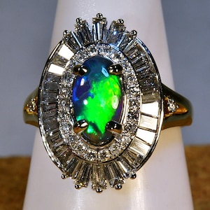 Solid Natural Australian Black Opal Solid 18k gold & 56 diamond dress/engagement ring (16114)