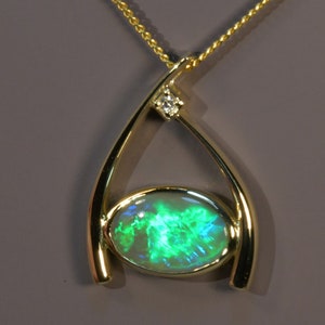 BIG 2.87 Karat Australien Opal & Diamant 14k Gold Anhänger (15158)