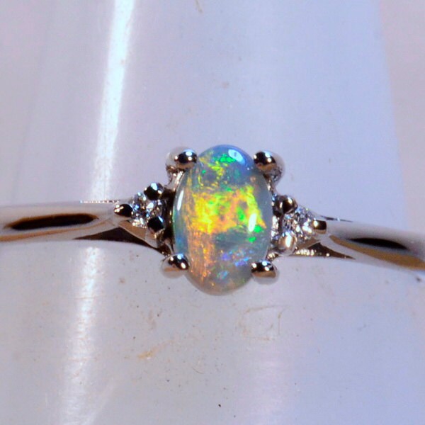 18k white gold solid Australian Lightning Ridge Black Opal and Diamond Engagement Ring (13626)