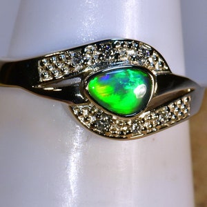 BRIGHT Solid Black Opal 14k white gold & diamond ring (16693)