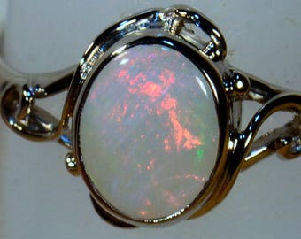 Solid Natural White Australian Opal set in Solid 18k White Gold Ring (14465)