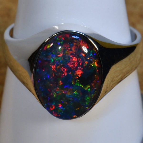 Genuine Australian Opal Mans / Ladies  solid Sterling Silver Ring (15641)