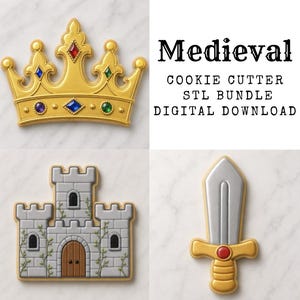 Medeltida kakformar i STL-format *9 storlekar* | Digitala nedladdningar av kakformar för slott, krona och svärd | Sagorike | Fantasytema