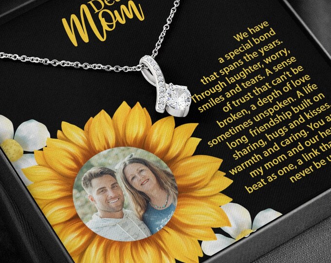 Custom photo To my Mom Necklace, Sunflower Designed Card, Gift from Son to Mother, Daughter to Mom Birthday Gift with personalized Photo