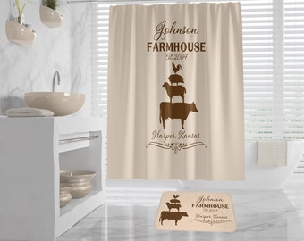 Country Stacked Barnyard Farm Animals Bath Collection Curtain Soap Rug Towels