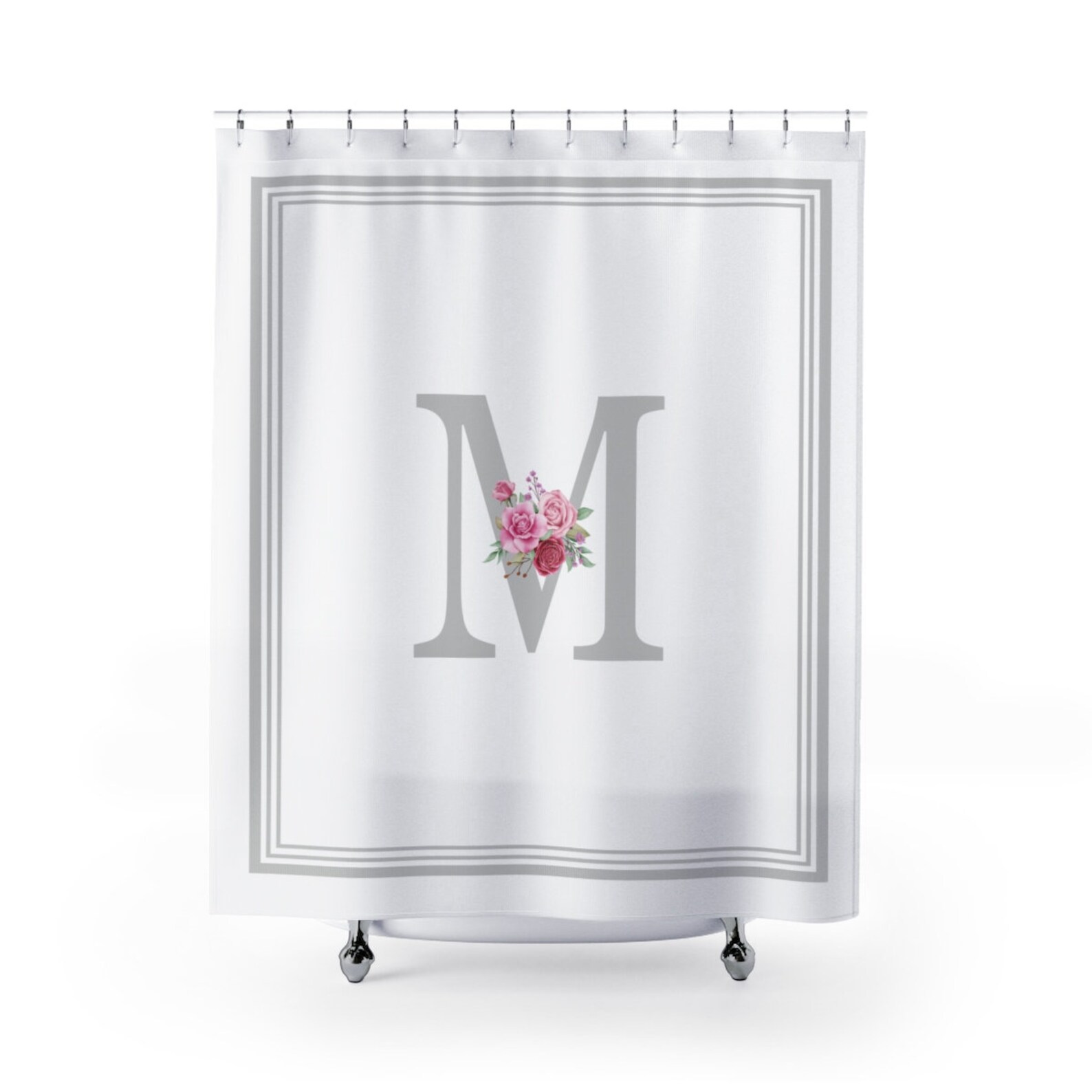 Shower Curtain Custom Monogram Custom Initial Bath Mat Etsy