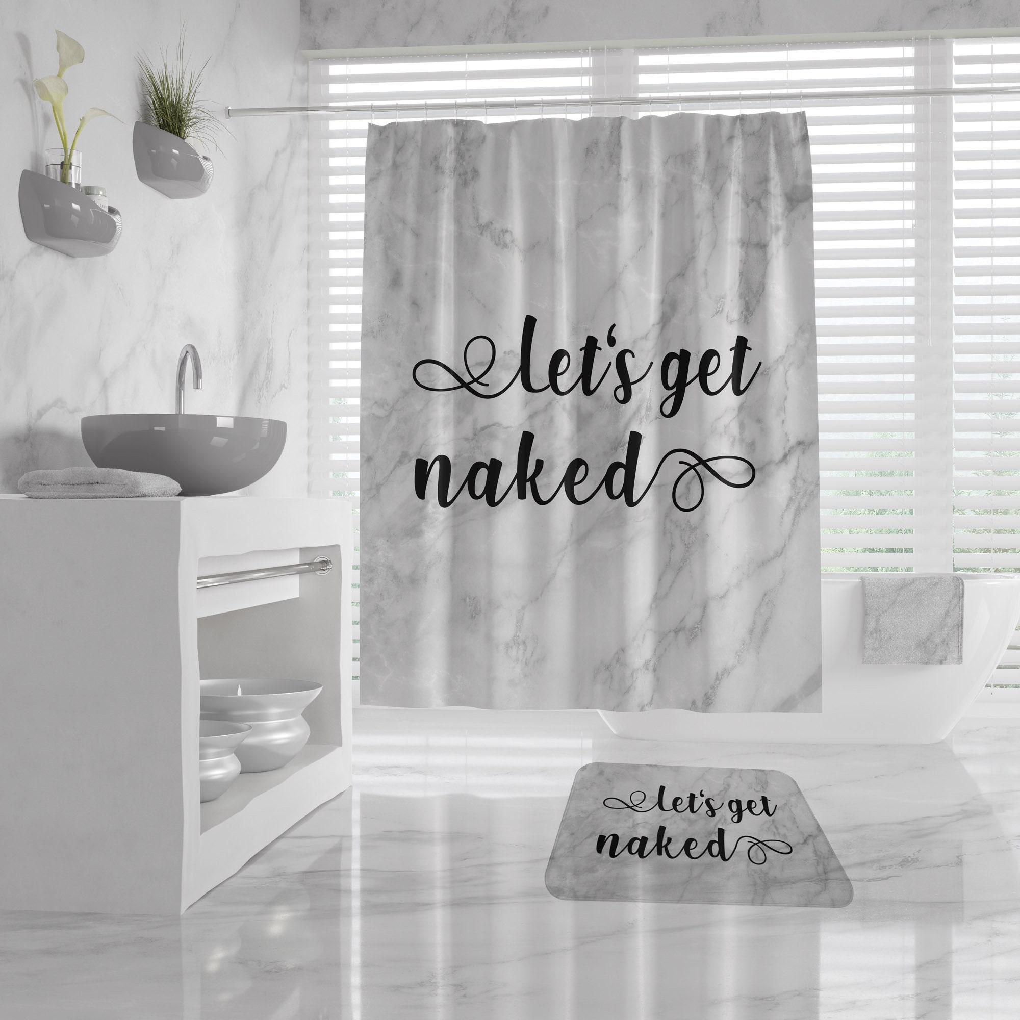 Let S Get Naked Shower Curtain Bath Mat Bath Towel Marble Etsy