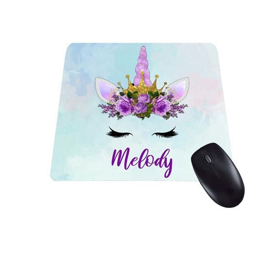 Personalized Unicorn Mouse Pad Custom Name Mousepad Purple Desk