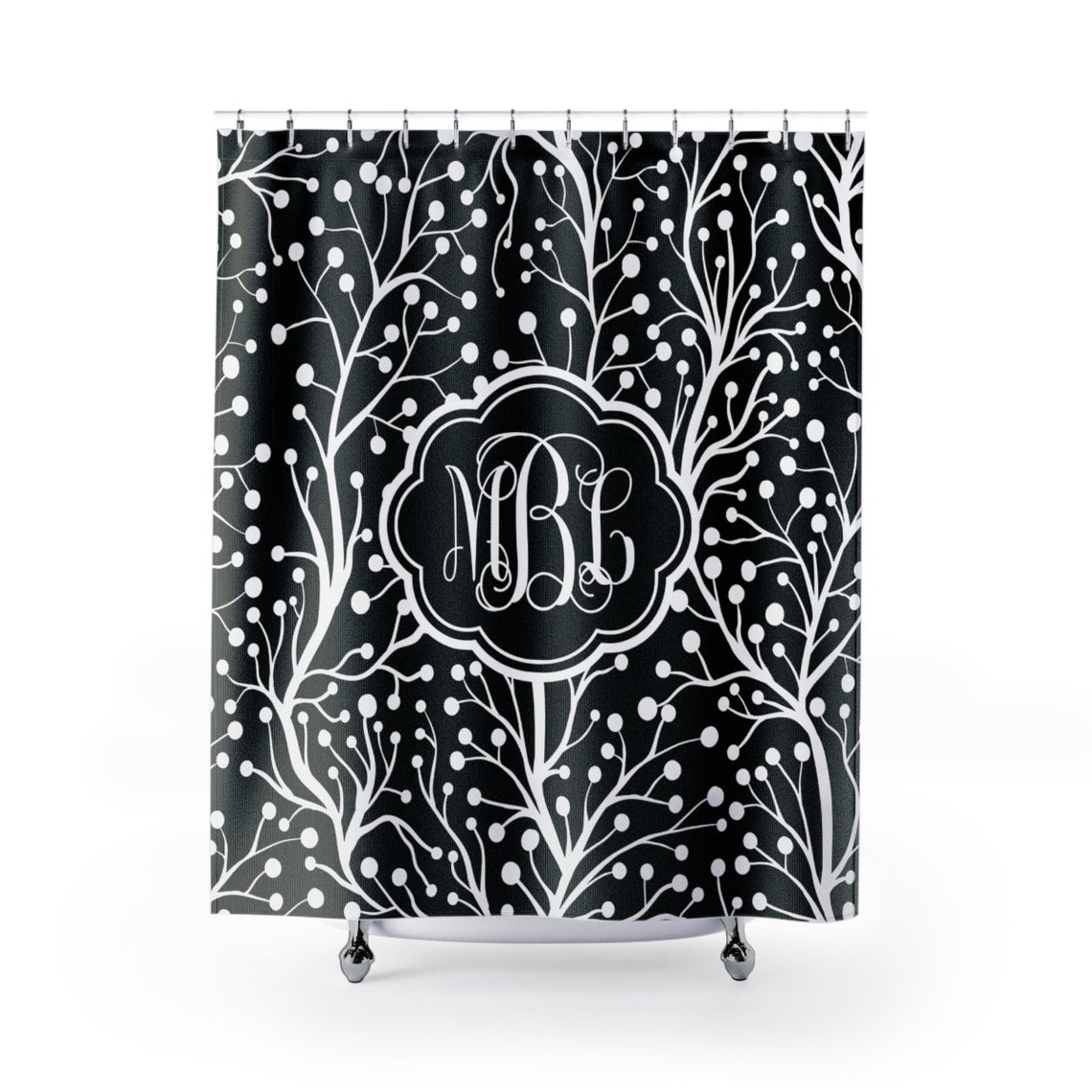 Black and White Monogram Shower Curtain Customized Abstract Etsy