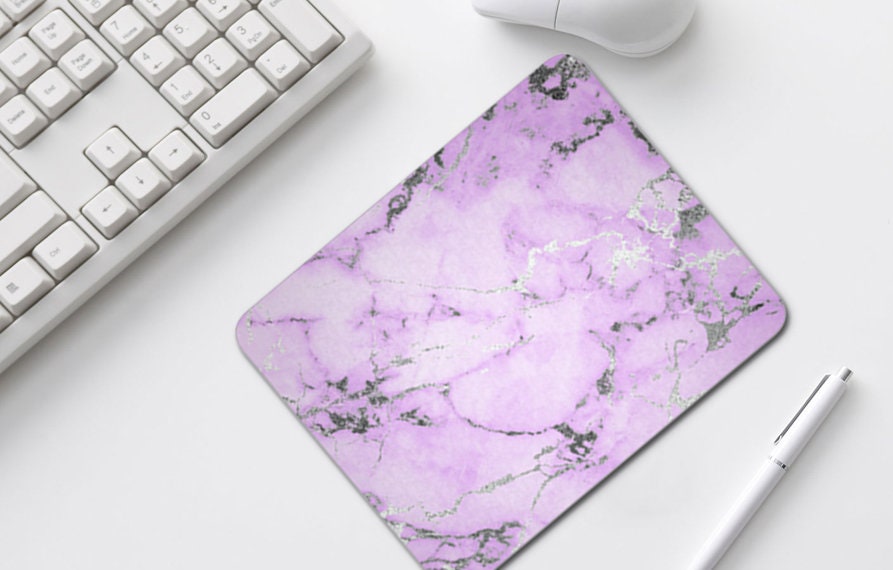 Marble Mouse Pad Purple Silver Home Office Decor Mousepads
