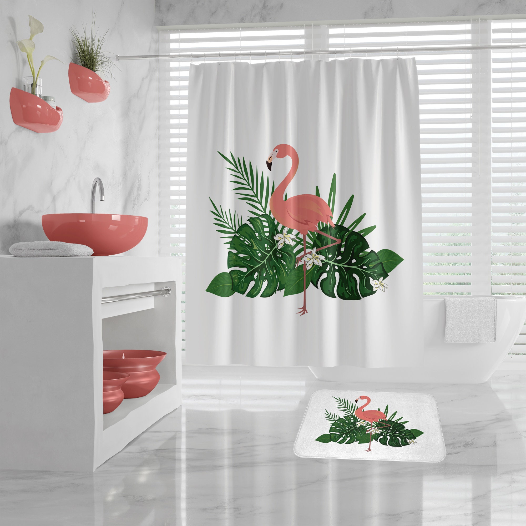 Flamingo Shower Curtain, Flamingo Bath Mat, Tropical ...