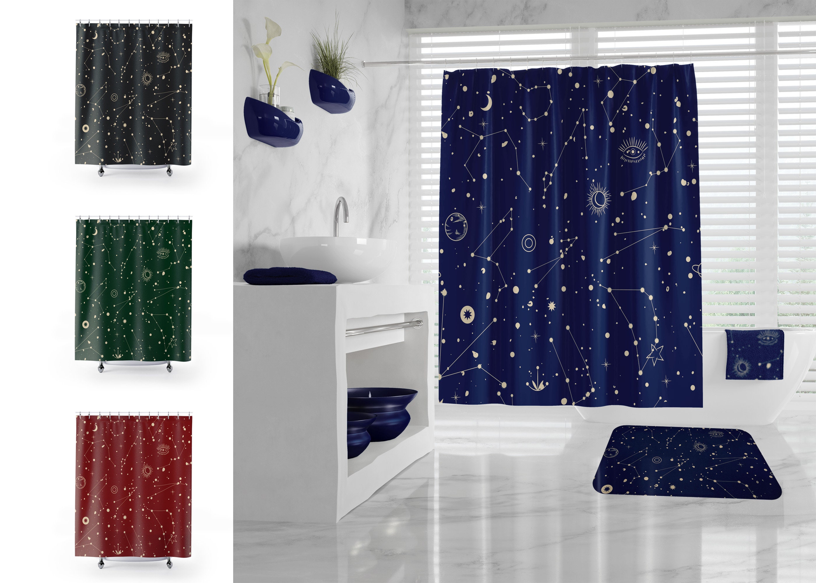 Download Zodiac Shower Curtain Star Constellation Bathroom Set Space Bathroom Decor Galaxy Bath Mat Celestial Map Different Colors And Sizes
