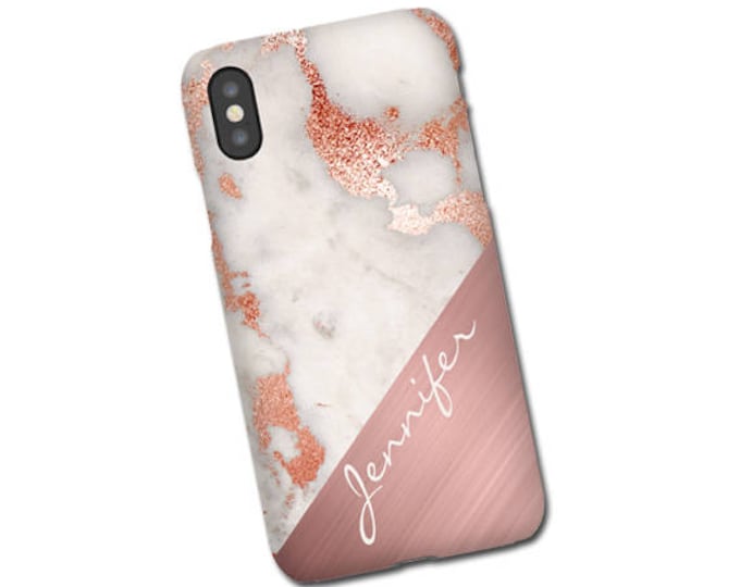 Rose gold marble mix iPhone XS Case, Samsung Galaxy S20, Galaxy S21 iPhone 8 Plus, Galaxy Note 20 Case, Monogram, Personalized Galaxy S10 5G