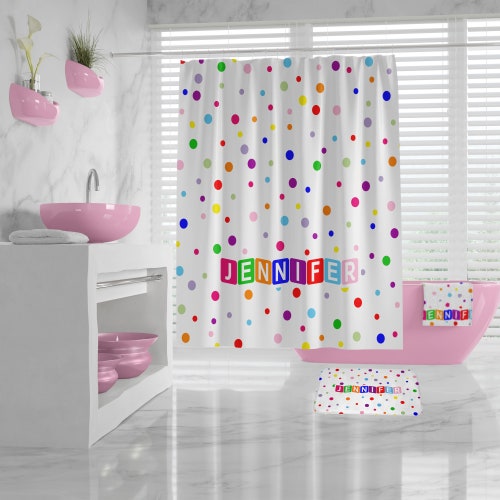Colorful Dots Kids Shower Curtain Girls Bathroom Decor Bath Colorful Dots Kids Shower Curtain Girls, Kid Girl Shower Curtain