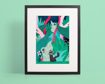 Black Cat / Botanical Print / Jungle / Safari / Botanical Illustration / Home Decor / Animal Prints /Nursery Wall Art/Tropical Art