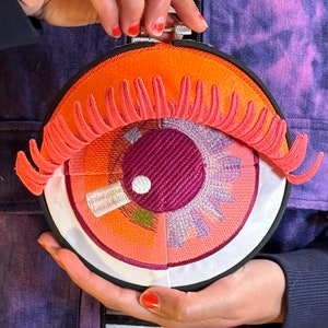 Fiber Art Eye Sculpture: Handmade Embroidered Wall Decor