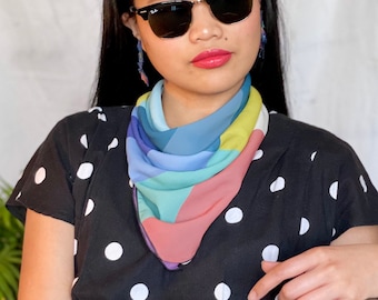 Color Block Scarf | three unique print options, approx 25 x 25", polyester chiffon scarf, print designed handmade dopamine dressing