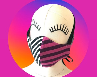 Face Mask, size MEDIUM, washable, reusable, 3 layers, choice of elastic or tie, fashion streetstyle mask,   gift