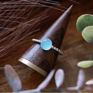 Blauer Chalcedon Sterling Silber Stacker Ring, Blauer Chalcedon Silber Stacker Ring, Blauer Silber Stacker Ring
