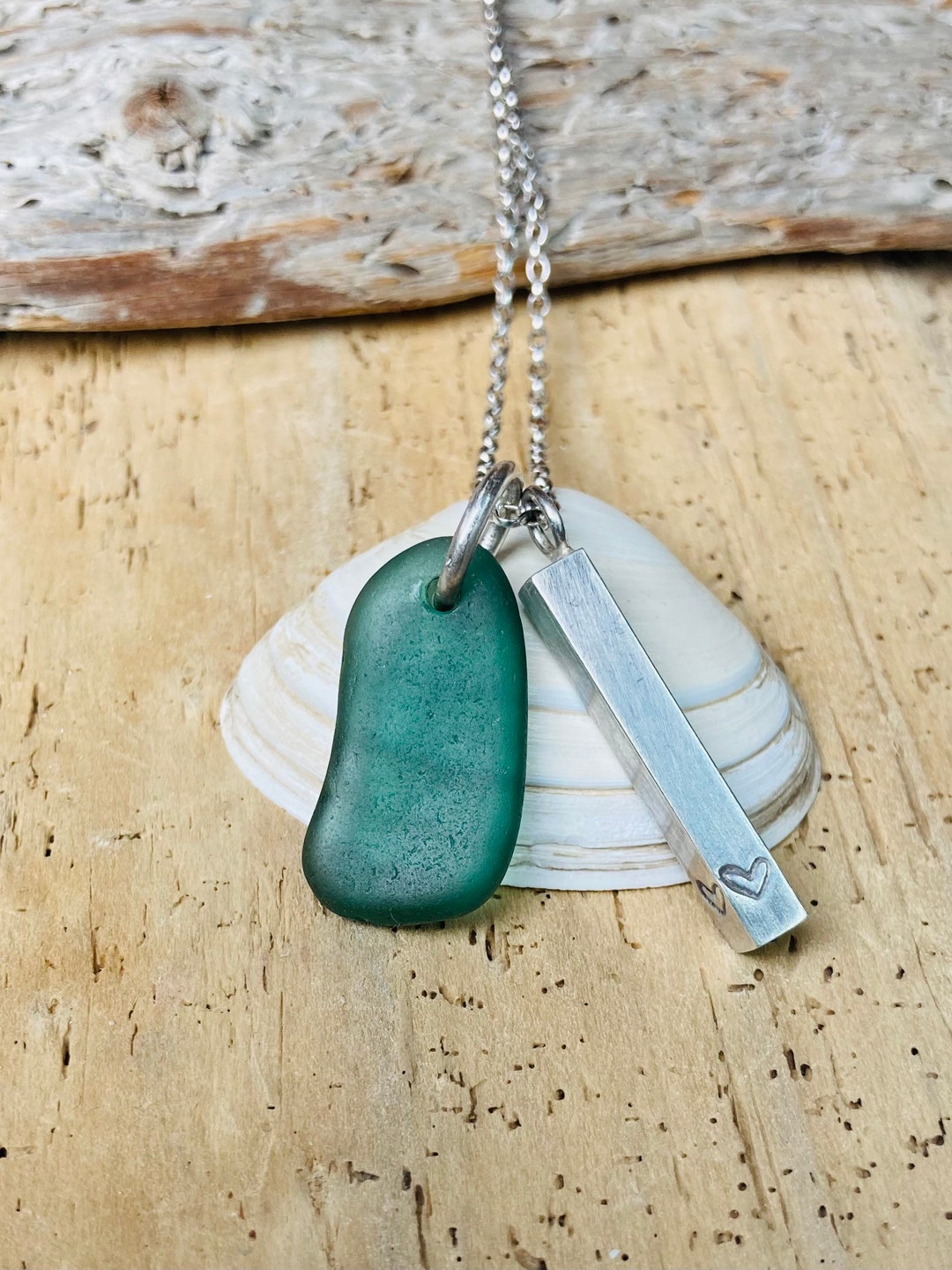 Dark Teal Green Sea Glass and Silver Necklace Genuine Sea - Etsy UK