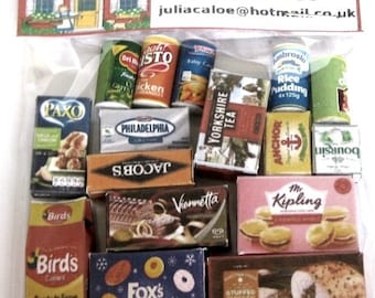 various modern style grocery boxes dolls house miniatures