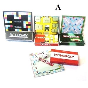 dolls house 1/12th scale sets of modern  board game boxes(monopoly set)