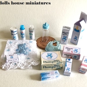 various Miniature baby items blue  dolls house miniatures