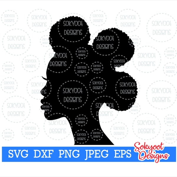 Instant Digital Download SVG cut file • Afro Puff Black African Woman Silhouette. Natural Hair • dxf • png • eps • jpeg 300dpi Printable