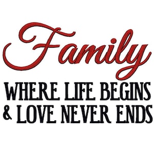Family where Life begins and Love never ends 1. Instant Download Machine Embroidery Design. 4x4 5x7 6x10