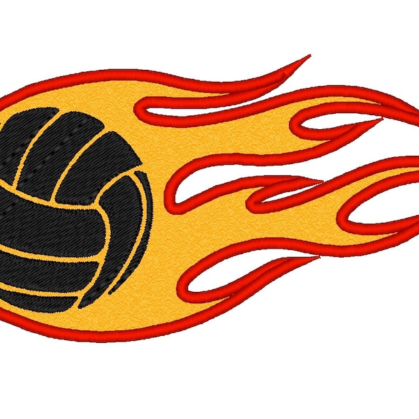 Volleyball Fire Applique. Instant Download Machine Embroidery Design. 4x4 5x7 6x10