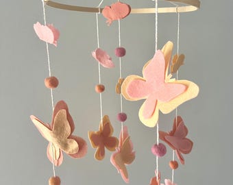 Peach and pink butterfly mobile