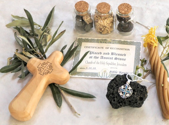 Jesus Path Holy Land Gift Set: Jerusalem and Galilee stone, cross, Frankincense