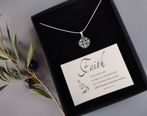 Mustard Seed Cross Christian Catholic Gift First Communion Baptism Holy Sepulcher Jerusalem Pendant