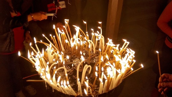 Candles Blessed at Anoint Stone within the Holy Sepulchre - Jerusalem - Holy Land Certified Cross of Jerusalem
