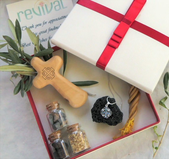 Jerusalem Cross pendant- stones from the Galilee and Jerusalem- beeswax candles  placed and Blessed at Holy Sepulcher