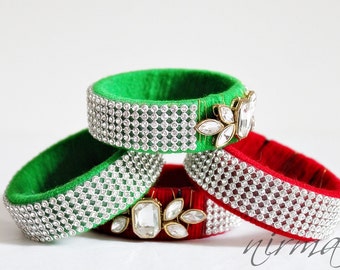 Single Green Hand knit bangle bracelet, wool jewelry, with white pearl / beads, rhinestone wrist cuff bracelet, wedding trousseau BA00016