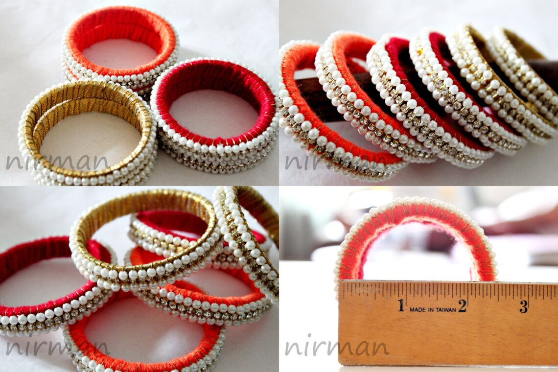 Set of 2 Small Size Red Gold Orange Handmade Wool Bangle Etsy India