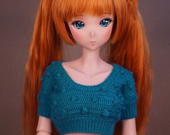 BUBBLE TOP for Smart Doll Dollfie Dream jumper OOAK 1/3 bjd sd Feeple60 F60 SD13 - crochet bubble turquoise sweater with short sleeves #17