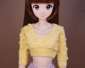 BUBBLE SWEATER for Smart Doll Dollfie Dream jumper OOAK 1/3 bjd sd Feeple60 SD13 - crochet bubble yellow sweater with 1/2 long sleeves #16