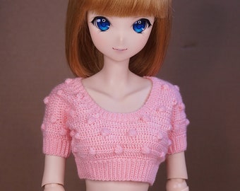 BUBBLE TOP for Smart Doll Dollfie Dream jumper OOAK 1/3 bjd sd Feeple60 F60 SD13 - crochet bubble pink sweater with short sleeves #11