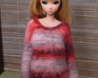 MOHAIR MULTICOLOR SWEATER for Smart Doll Dollfie Dream jumper 1/3 bjd sd Feeple60 SD13 - crochet rainbow pink violet burgundy sweater #26