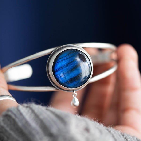 Labradorite Sterling Silver Cuff Bracelet | Adjustable Gemstone Jewelry