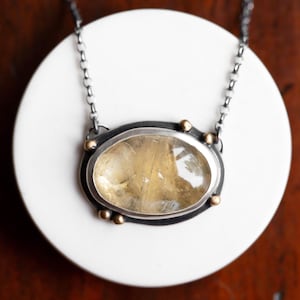 Small | Honey Necklace (golden citrine gemstone. sterling silver honeybee jewelry. brass pollen. bee pendant jewellery.) #15
