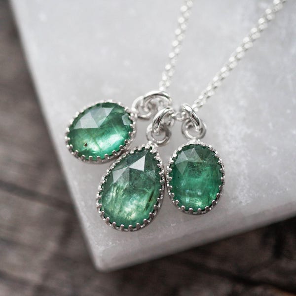 Sparkling Kyanite Cluster Necklace in Sterling Silver | #40