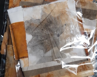 Rust Dyed Fabric Scraps: Mixed Cloth Pack for Stitch Meditation Collage Patchwork Embroidery