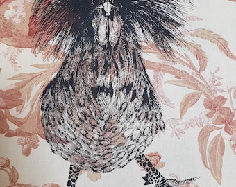 Screenprinted Chicken Hamish the Hengrel on Patterned Fabric Textile Artwork