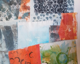 zero waste hand painted fabric scraps for textile art,  sewing,  collage and embroidery