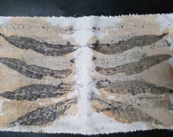 36 x 21cm eco dyeing ecodyed print textile art natural dye cloth fabric leaves leaf nature sew quilt patchwork boro stitch rust dyed printed