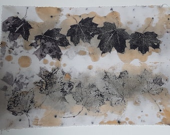 29 x 20cm eco dyeing ecodyed print textile art natural dye cloth fabric maple leaves leaf nature sew patchwork boro stitch rust dyed printed