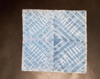 Hand-Dyed Shibori Cloth: Blue Tie Dye Textile, 20 x 20 cm